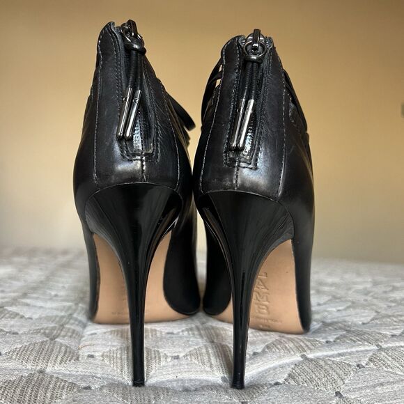 L.A.M.B. By Gwen Stefani Black Leather Stiletto Heel Sandals Women 9 Strappy - Picture 10 of 15